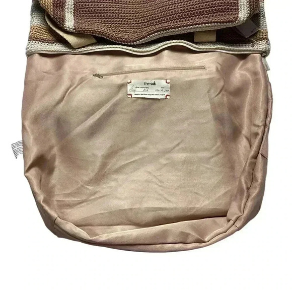 The Sak Mendocino Stripe Crochet XLarge Double Strap Zip Top Tote Vegan NEW Sand - Picture 10 of 11